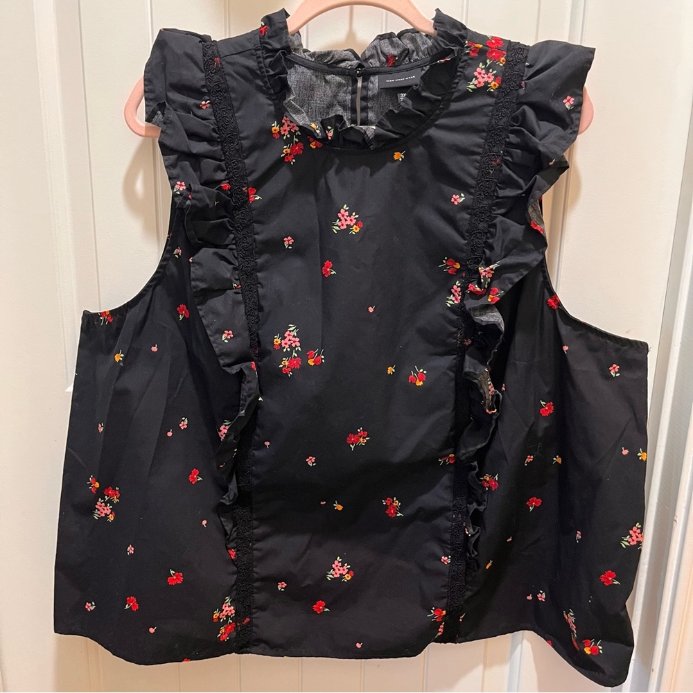 Plus Size Who What Wear Black Floral Top with Ruffle - 3X